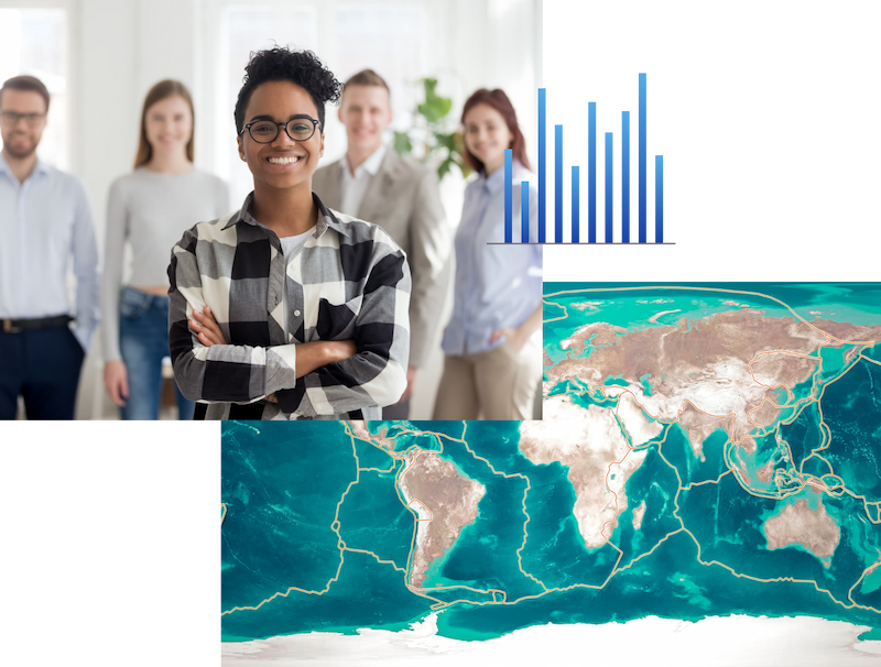 world map and group of people standing