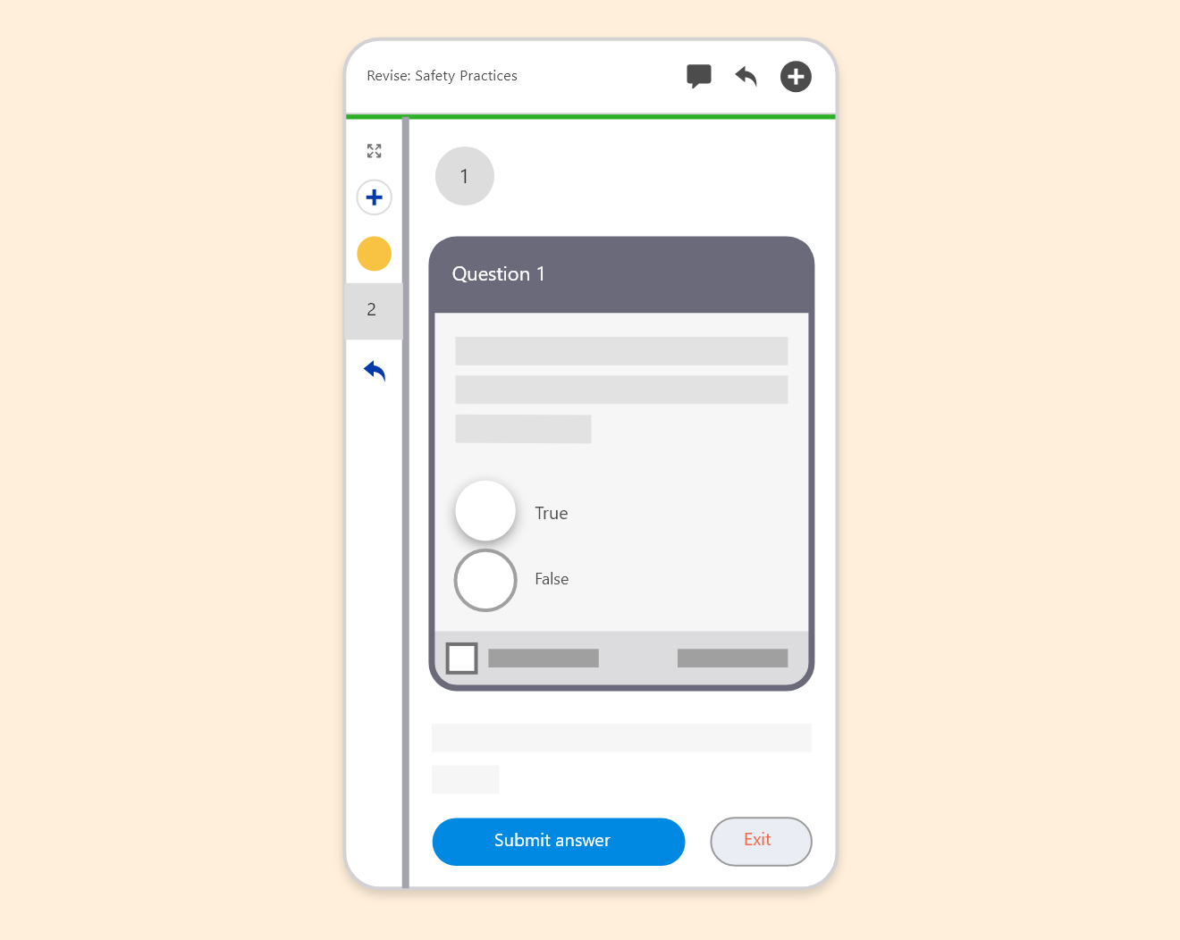 Mockup screen of exam for safety practices