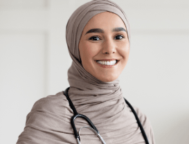 A female doctor with headscarf
